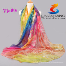 Lingshang 2015 latest designs for ladies new fashion dress flower print gauze scarf chiffon shawl magic pashmina scarf